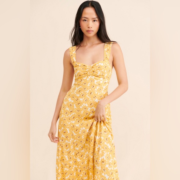 NWOT Free People Rosalee Midi In Yellow Sunflower Print Size Small - Picture 4 of 12